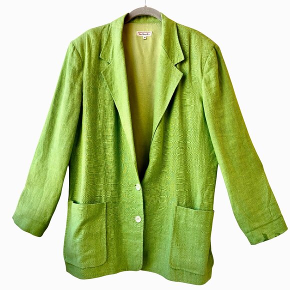 Talbots Vintage Lime Green LINEN Jacket Blazer Lined Pockets Womens size 14 - Picture 4 of 16